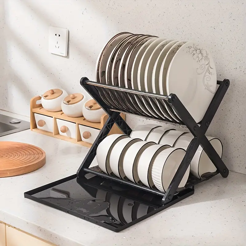 1pc Dish Racks, Kitchen Dish Storage Rack, Space-saving Tabletop Dish Drain  Rack, Simple Double Layers Dish Rack, For Kitchen Countertop, Kitchen Stor