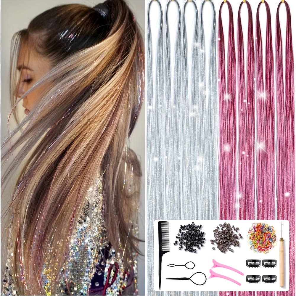 Hair Tinsel Kit With Tools 1600 Strands Glitter Tinsel Hair - Temu