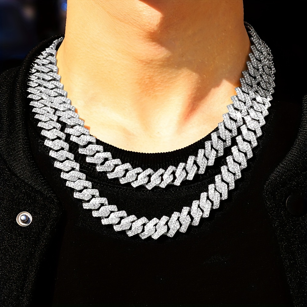 Cuban Link Chain Men's Necklace Artificial Diamond Chain Men - Temu