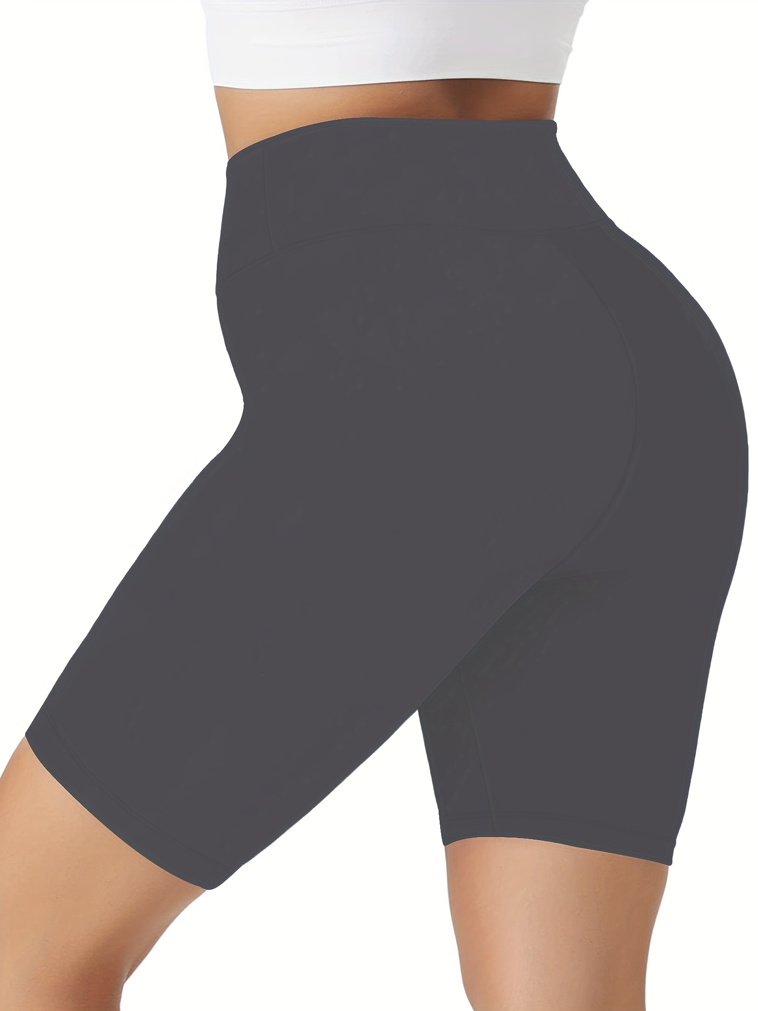 Solid Cycling Mid Waist Leggings Women Athleisure Knee Length
