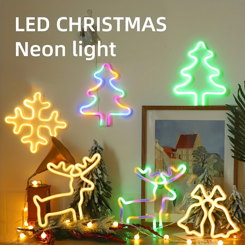 Árbol de Navidad de neón con luces LED para árbol de Navidad, letrero de  neón con USB, decoración de habitación de vacaciones, fiesta, decoración de