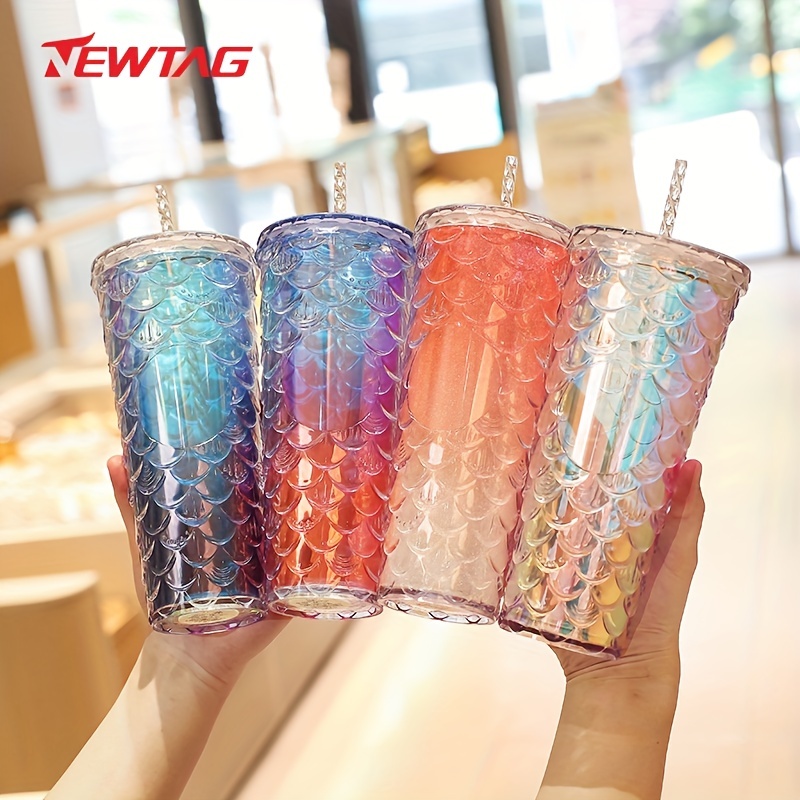 Water Bottle With Straw Sequin Decor Plastic Water Cups With - Temu