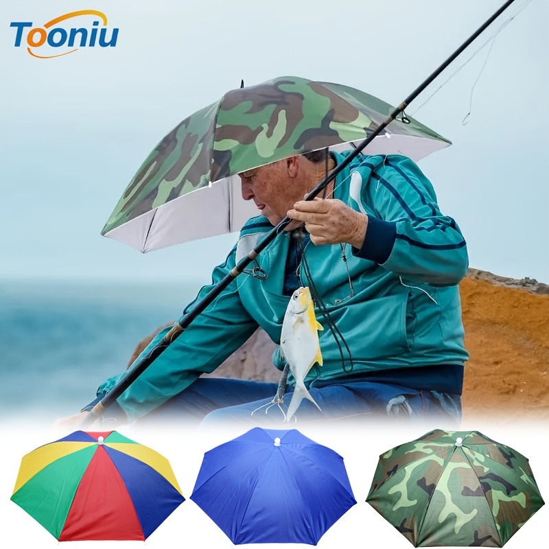 1pc Portable Rain Umbrella Hat, Foldable Outdoor Sun Shade Waterproof Camping Fishing Headwear Beach, Fishing Accessory,Camping Accessories