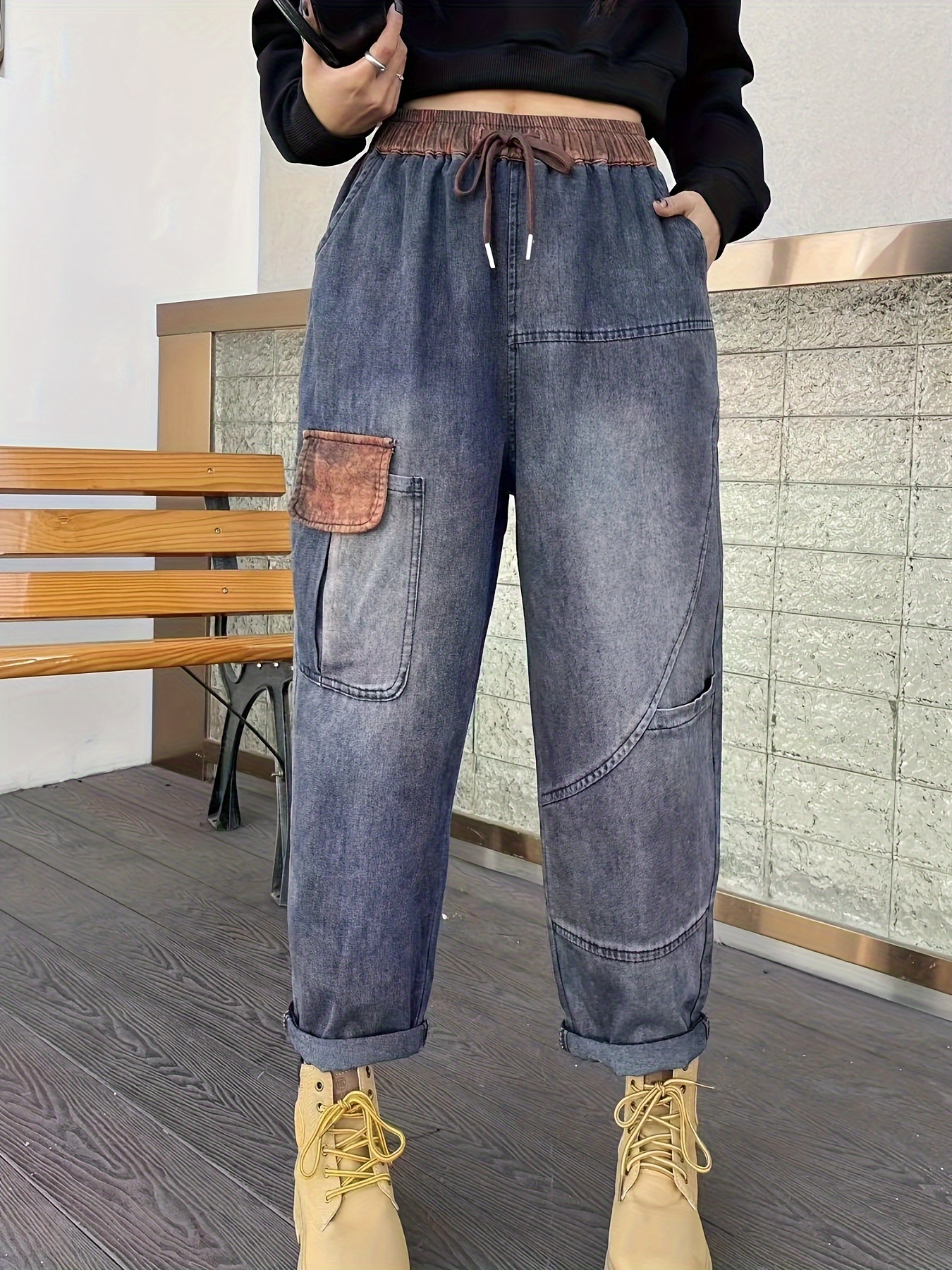 Y2k Niche Design Crossover Waist Straight Jeans Loose Washed - Temu
