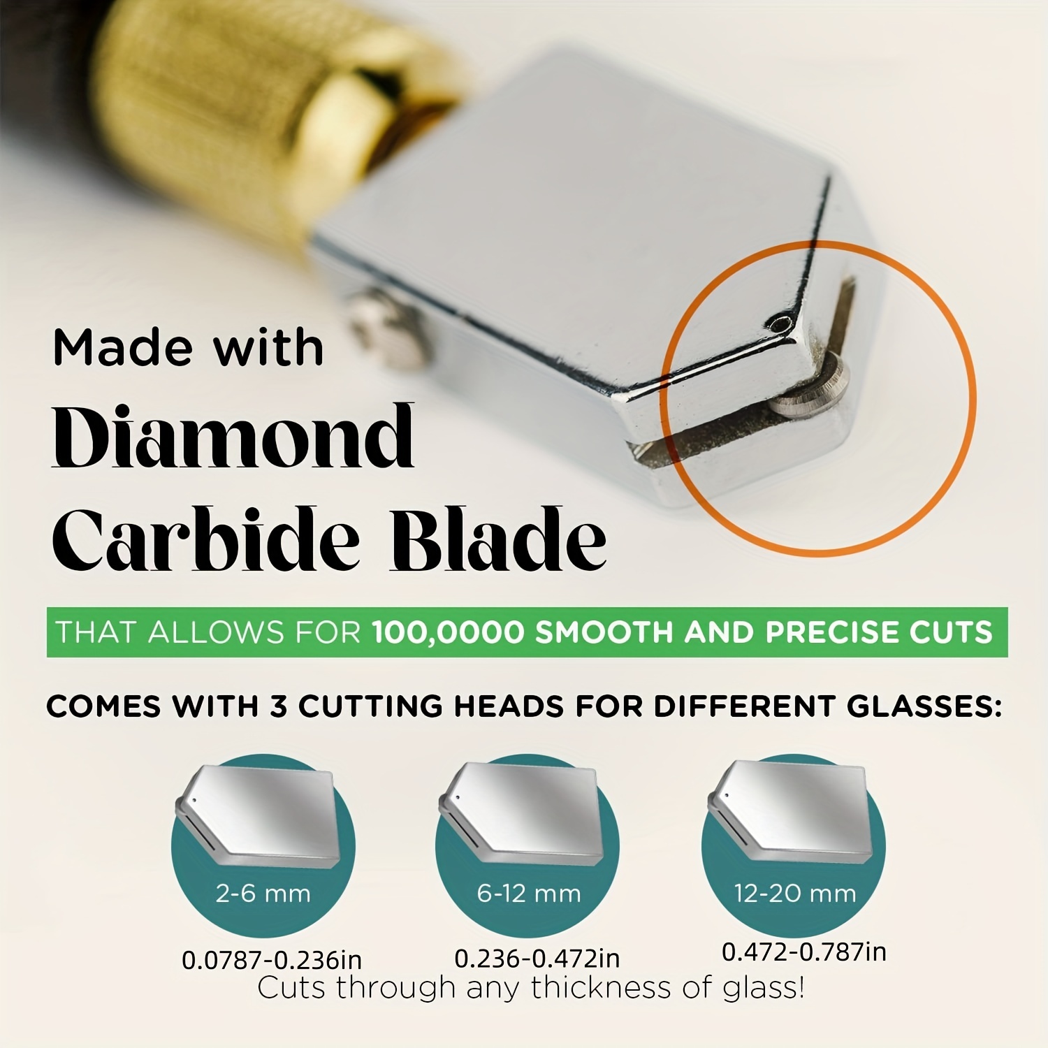 Diamond Glass Cutter W/ Wood Handle Mobile Head