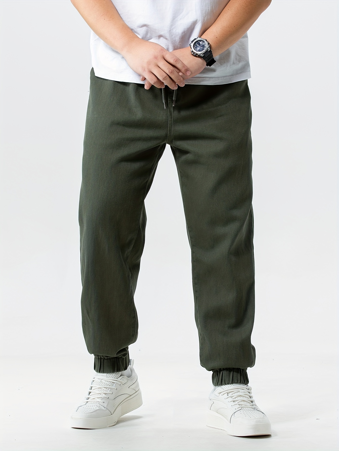 Plus Size Men's Solid Joggers Cotton Oversized Pants For Autumn/winter,  Men's Clothing