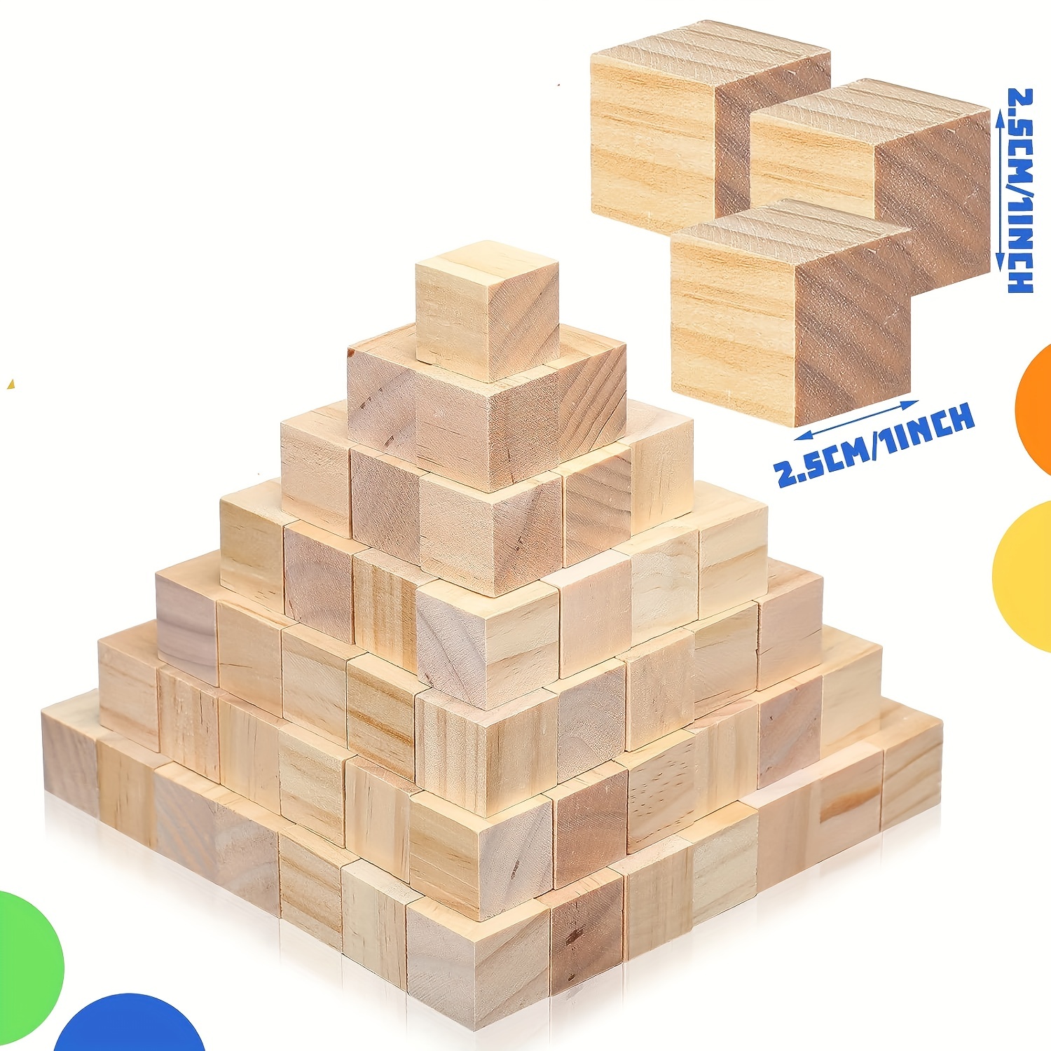 William Craft 130 cubos de madera maciza natural de 1 pulgada, bloques de  madera sin terminar, cubos de madera para regalos de manualidades (130