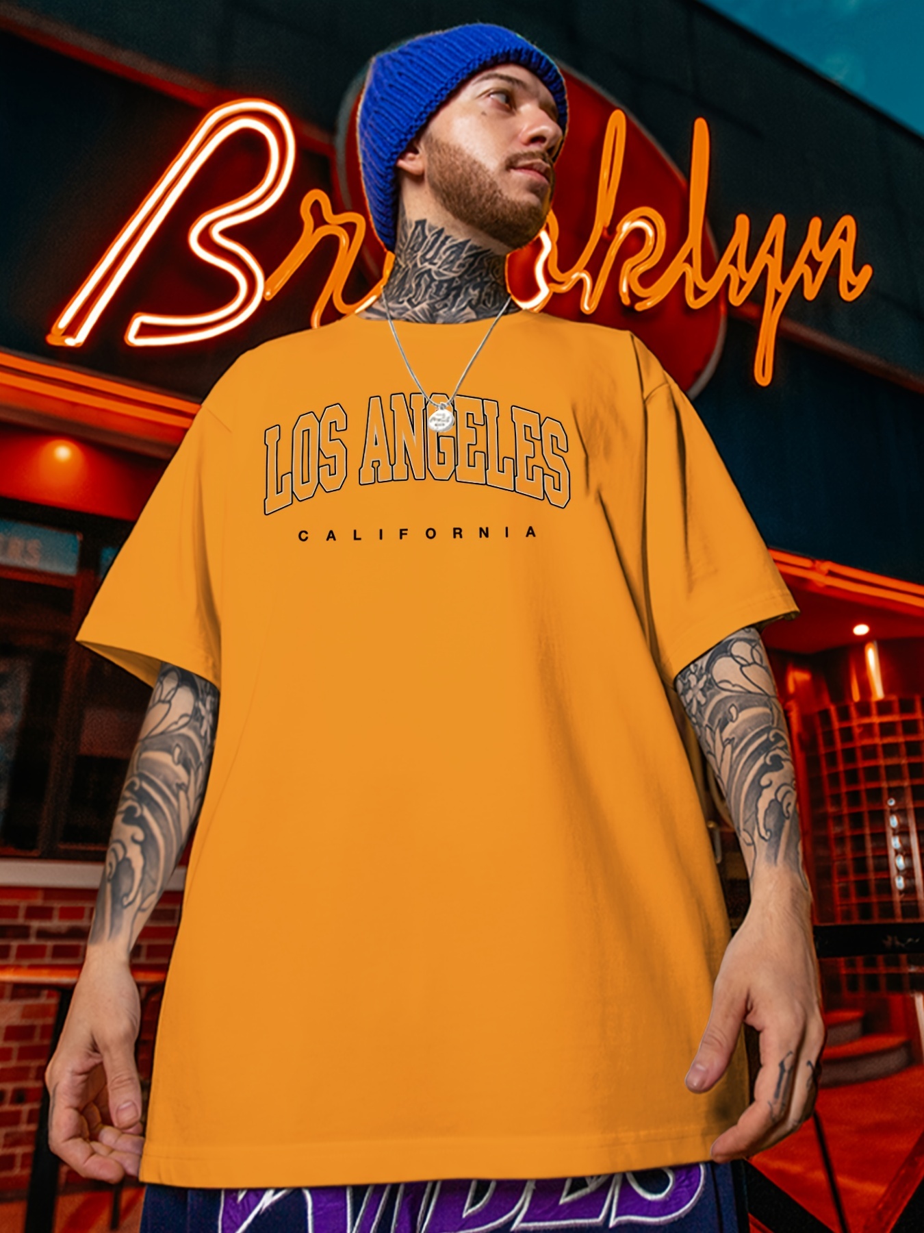 Men's Fashion Plus Size 'los Angeles California' Print Plain Color Crew  Neck Breathable T-shirt, Oversized Soft Short Sleeve Tops For Summer,  Casual Clothing For Big And Tall Guys - Temu
