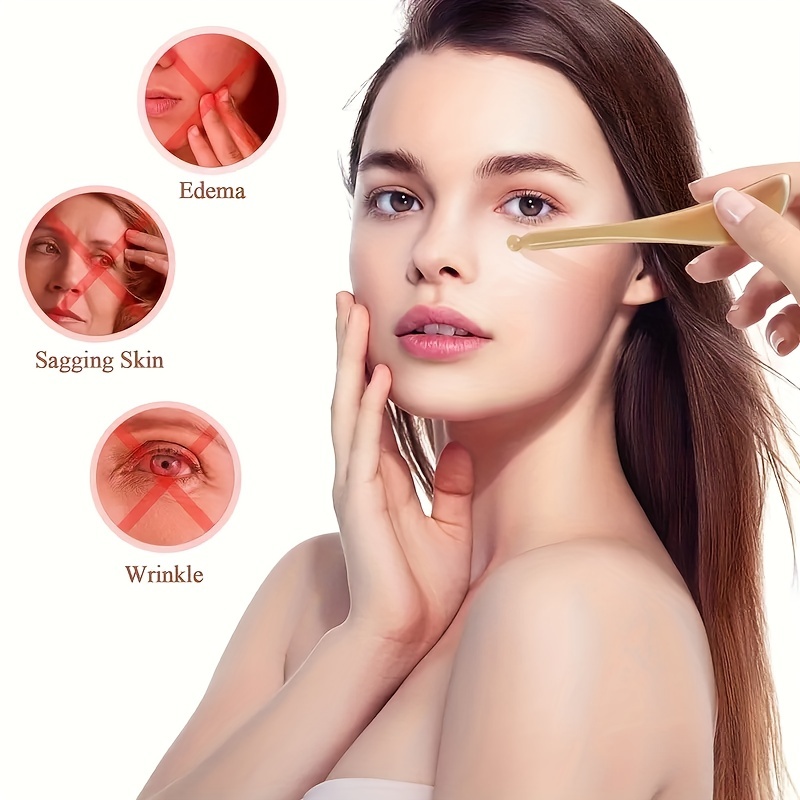 Eye Cream Massage Stick & Rose Essential Set with Gua Sha Board