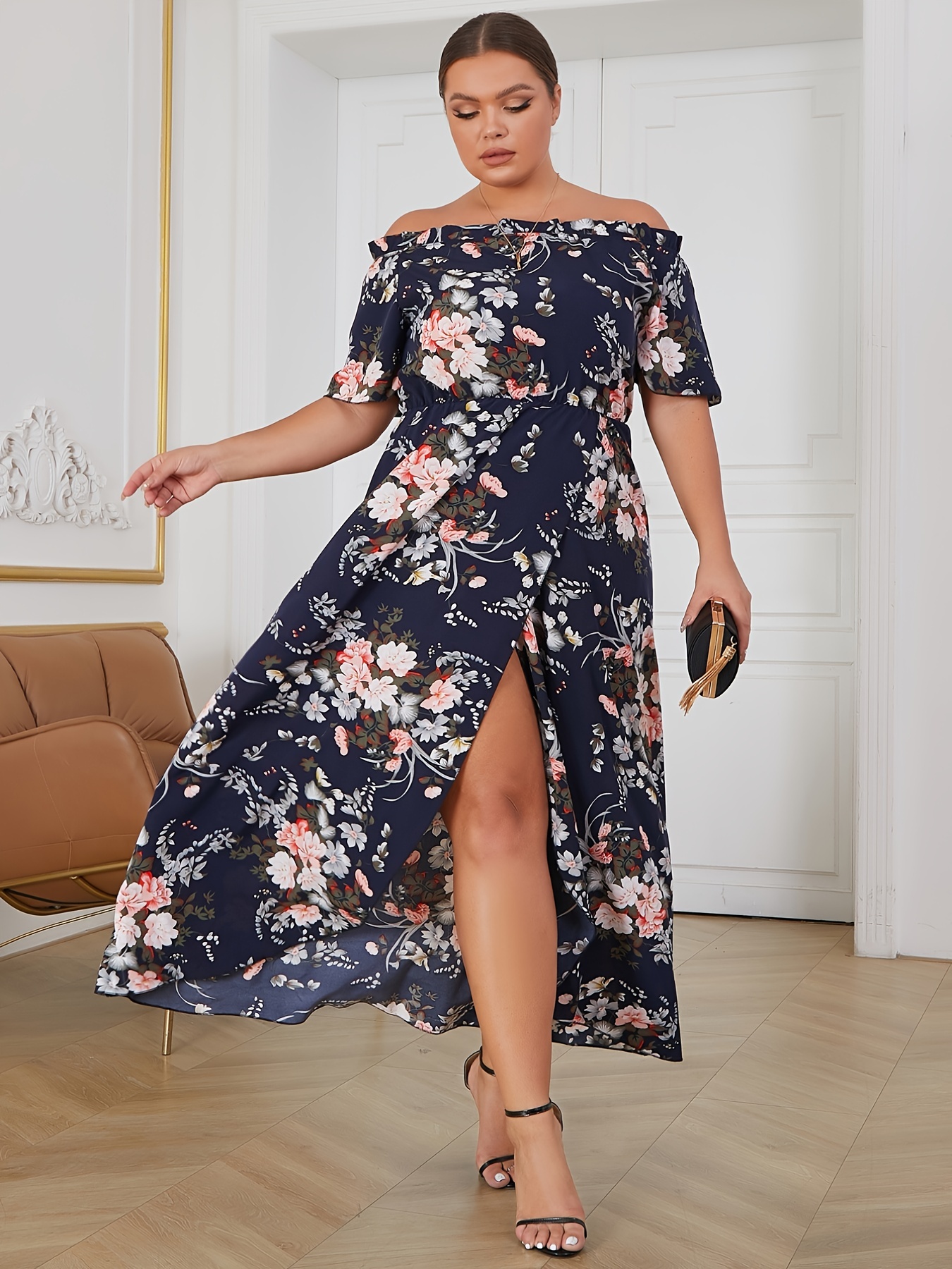 chinese dress ladies Floerns Women's Floral Print Boho V Neck Long Sleeve Flowy Maxi Dress  Apricot S at Amazon Women's Clothing store