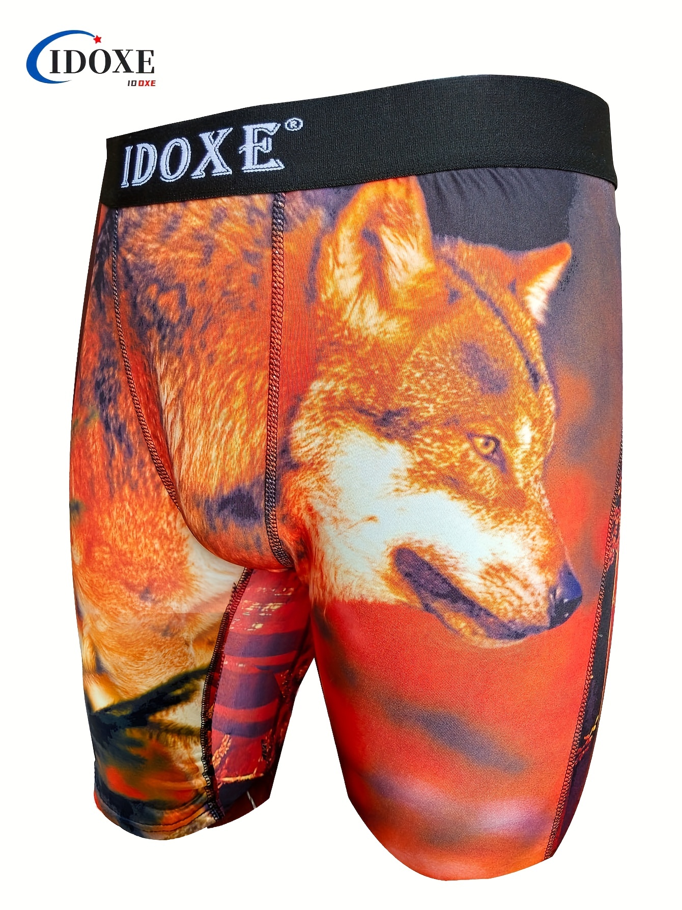 Men's Wolf 3d Pattern Print Long Boxer Shorts Breathable - Temu
