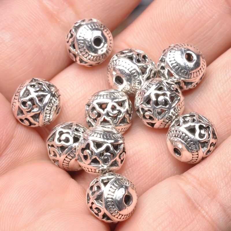 

10pcs Antique Silver Plated Beads Hollow Pendant Necklace Beads Charm Interval Beads With 10mm Hole For 1.5mm Cords For Diy Jewelry Accessories