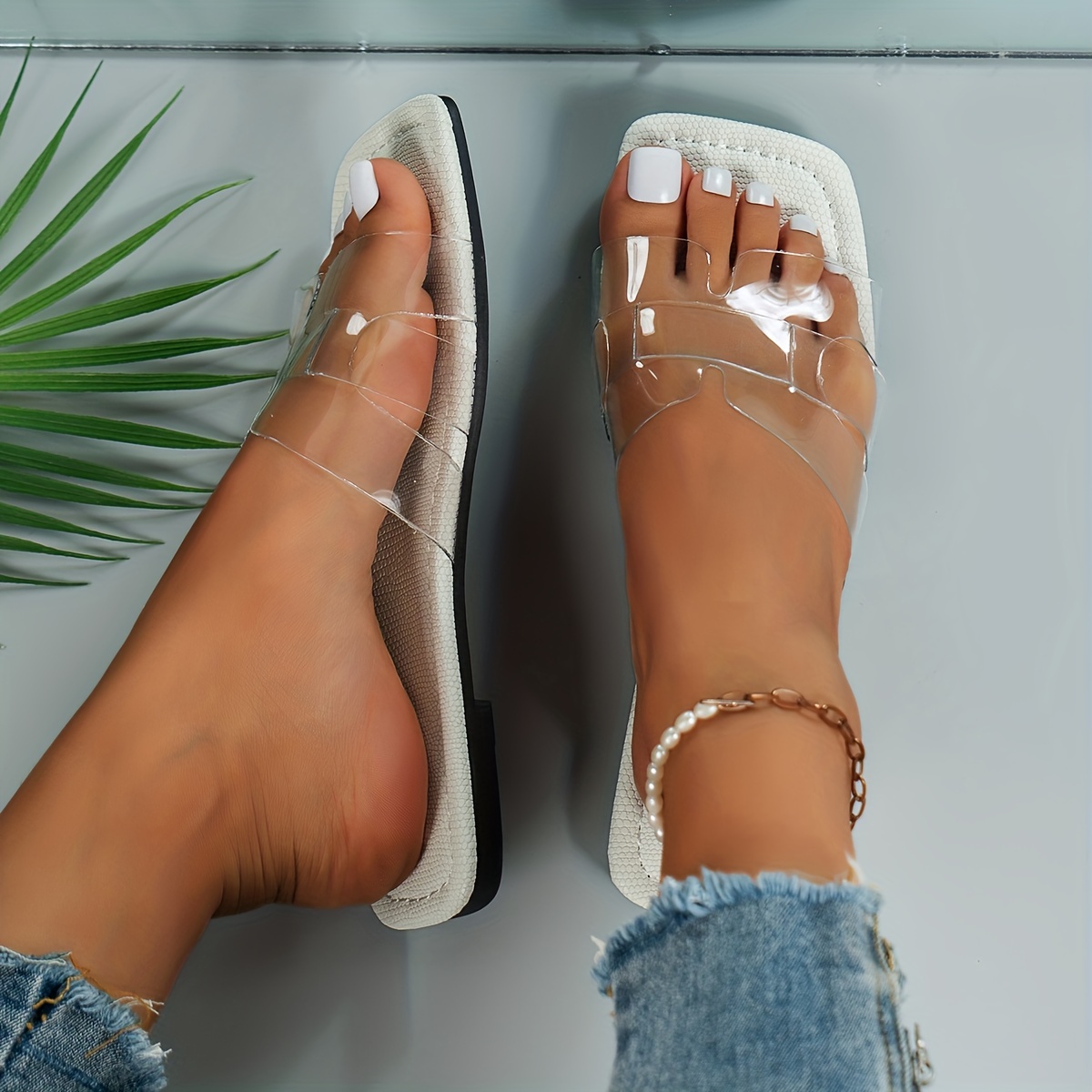 Clear plastic hot sale flat sandals