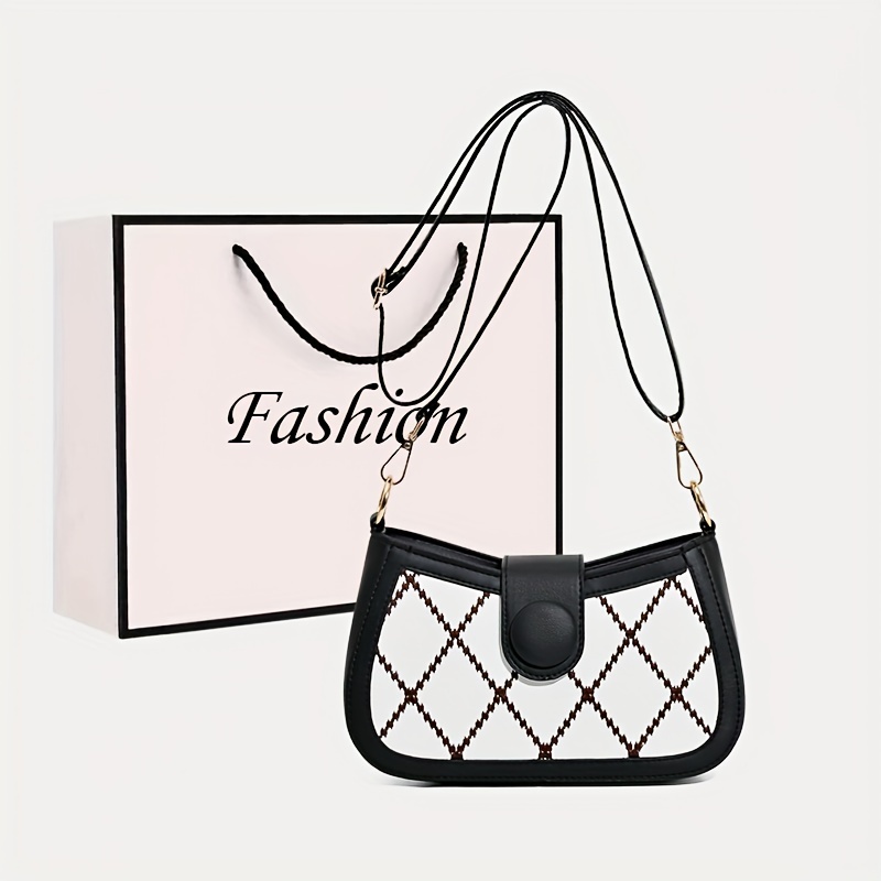 Fashion Argyle Quilted Shoulder Purse, Women's Scarf Decor Crossbody Flap  Bag With Chain - Temu