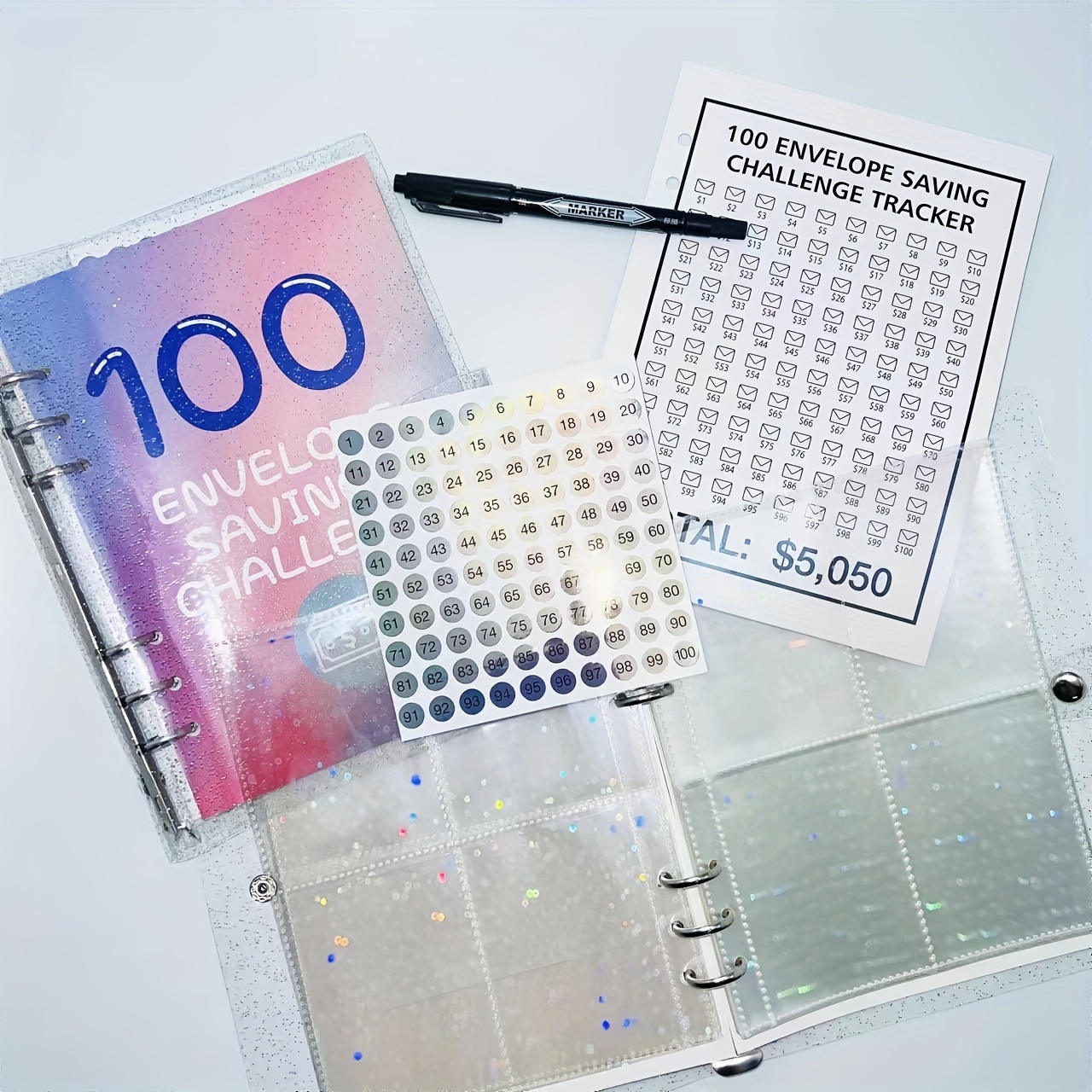 100 Envelopes Money Saving Challenge 2023 New Shiny 100 - Temu