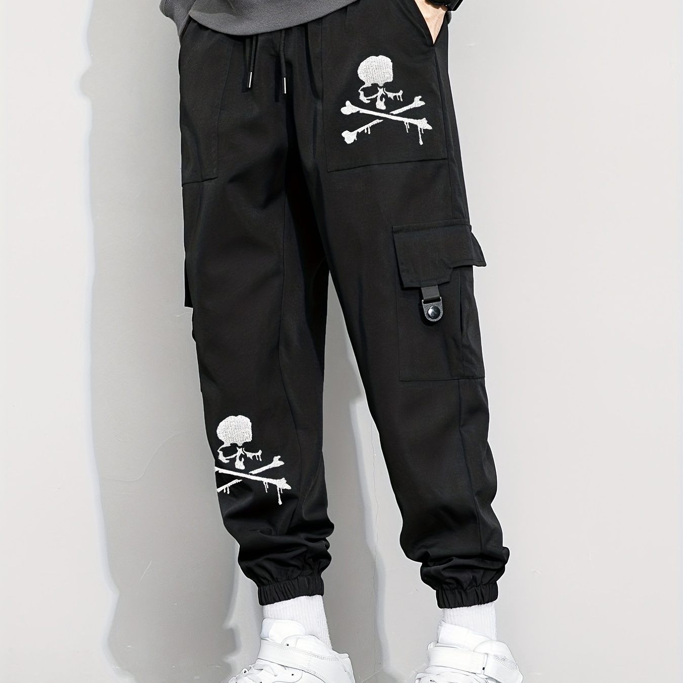 Poison Sign Casual Multi-pocket Drawstring Cargo Pants, Men's Joggers For Spring Fall Outdoor