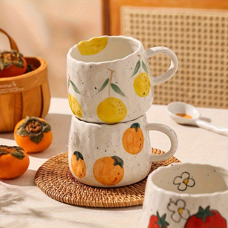 Creative Cute Fruit Ceramic Mug With Straw Ins Style Strawberry