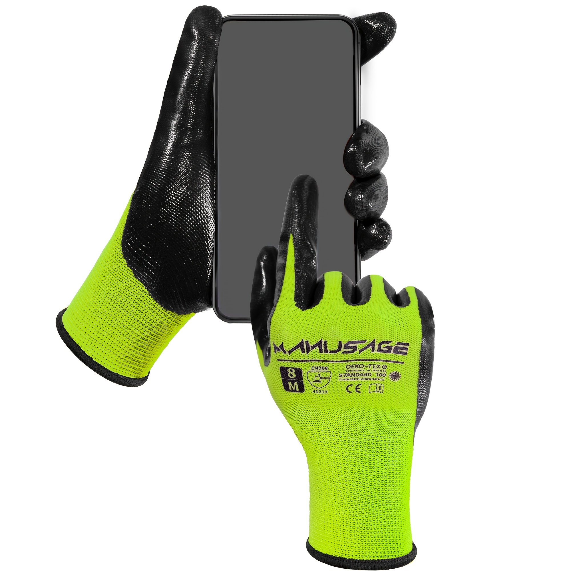  MANUSAGE Safety Work Gloves, Nitrile Work Gloves For