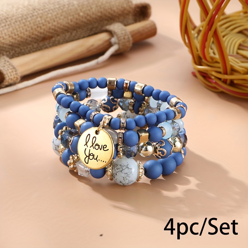 1 PC Charm Bracelet with Heart Shape Pendant & Flower Etc Shape Beads Handmade DIY Copper Bangle Bracelet,Temu