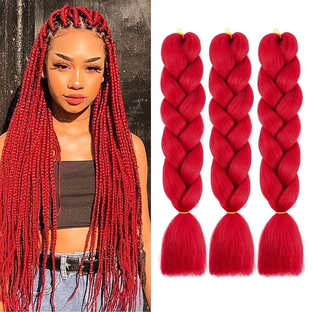 Women 30 Inch Ombre Red Braiding Hair Twist Braids Pre Stretched Hair  Extension