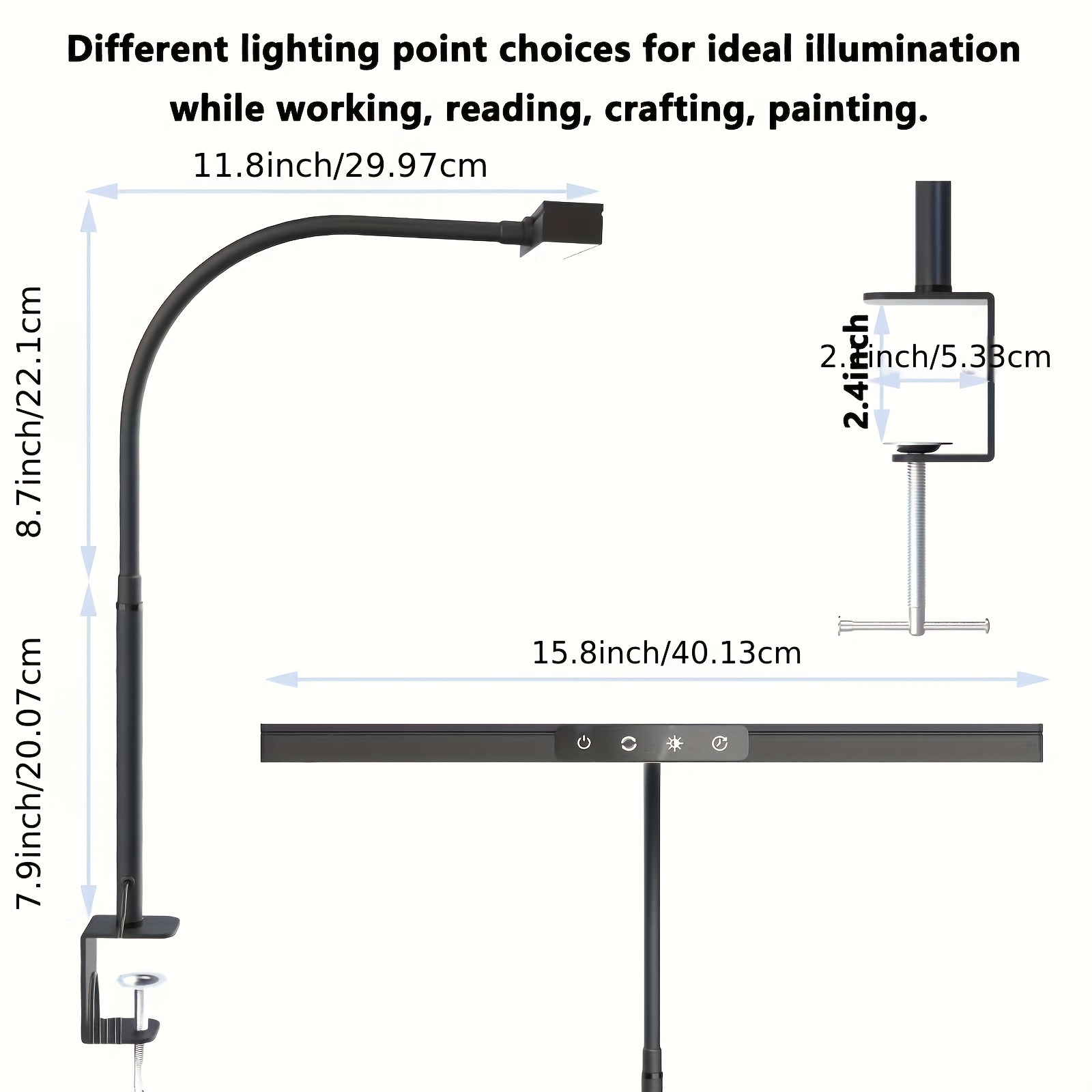 1pc LED Desk Lamp, 8W Eye-Caring Metal Swing Arm Desk Light With Clamp, 2  Color Modes 6 Brightness Dimmable Table Light With Memory Function For Home