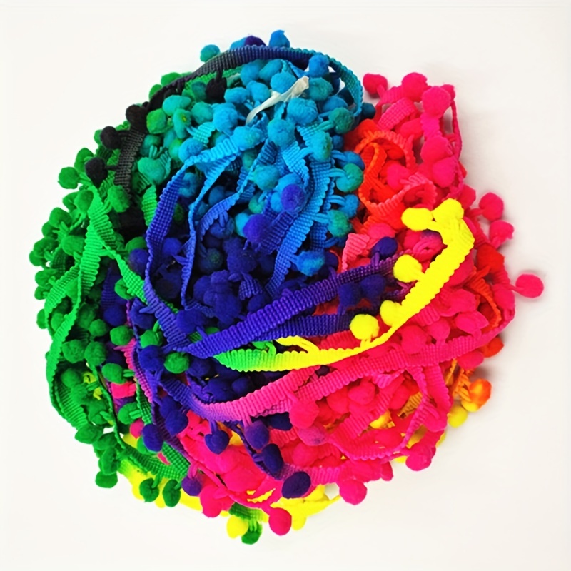 Yalulu 5 Yards Colorful Pom Pom Trim Lace Ribbon Pom Pom Ball Fringe Trim  for Clothes Sewing Accessory Decoration DIY Crafts (T190)
