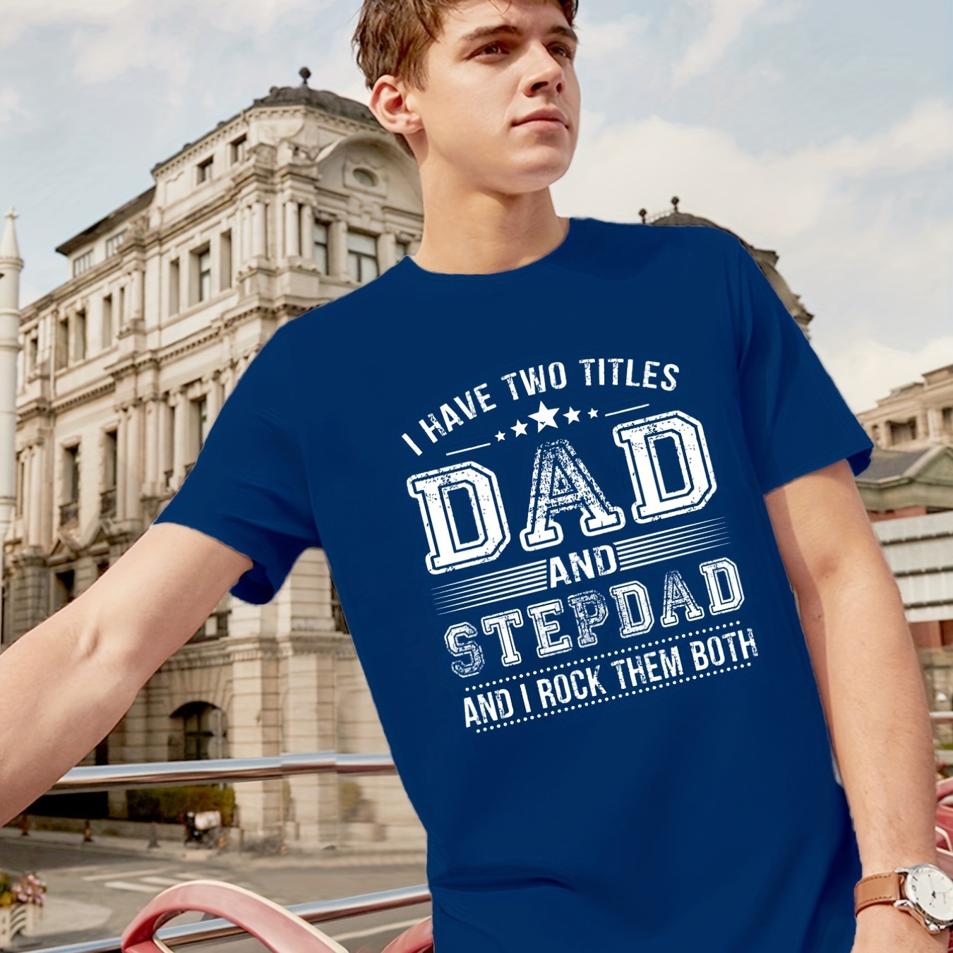 

'dad And Stepdad' Round Neck T-shirts, Causal Tees, Short Sleeve Tops, Men's Summer Clothing