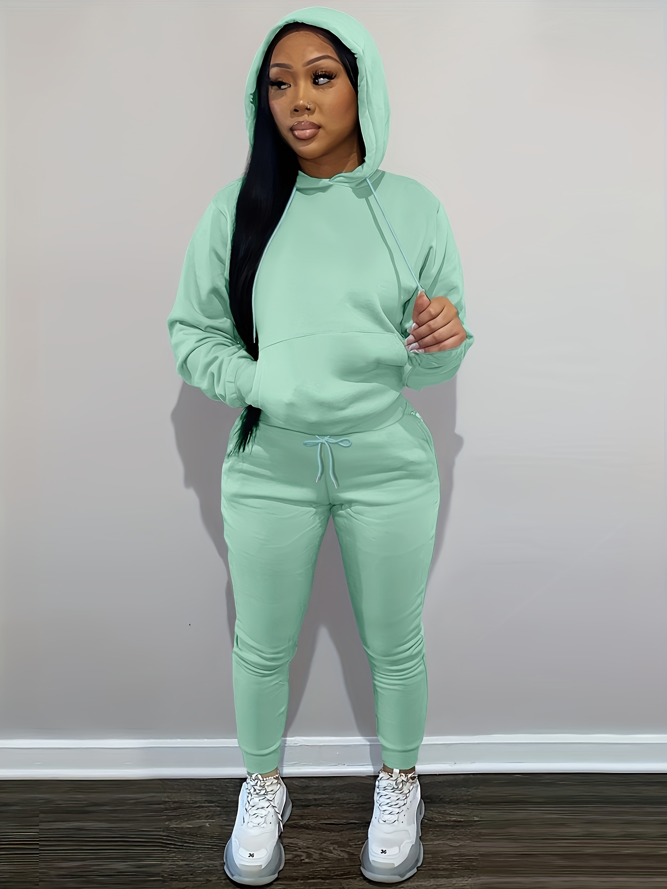 Sporty Solid Pocket Hoodies 2 Piece Pant Sets F2870
