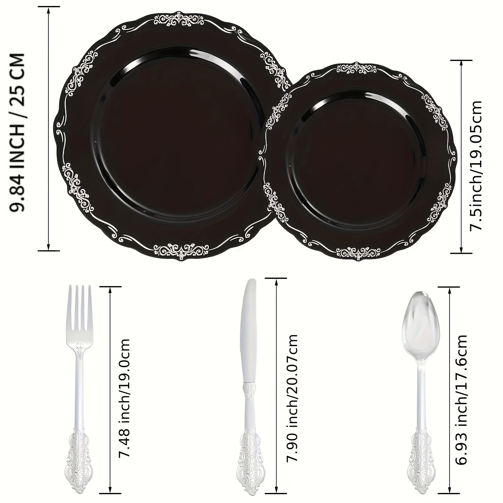 Heavy Duty Black Plastic Plates With Silvery Lace Design 15 - Temu