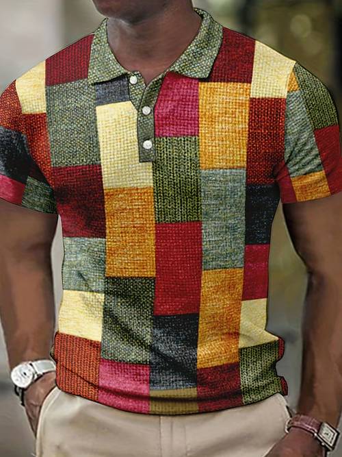 Trendy Plaid Print Men's Casual Button Up Short Sleeve Lightweight Shirt, Spring Fall