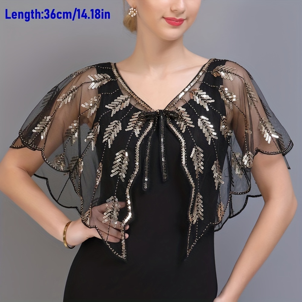 retro 1920s beaded sequin shawl flapper wraps evening dress cape leaf embroidery shawls party accessories for women