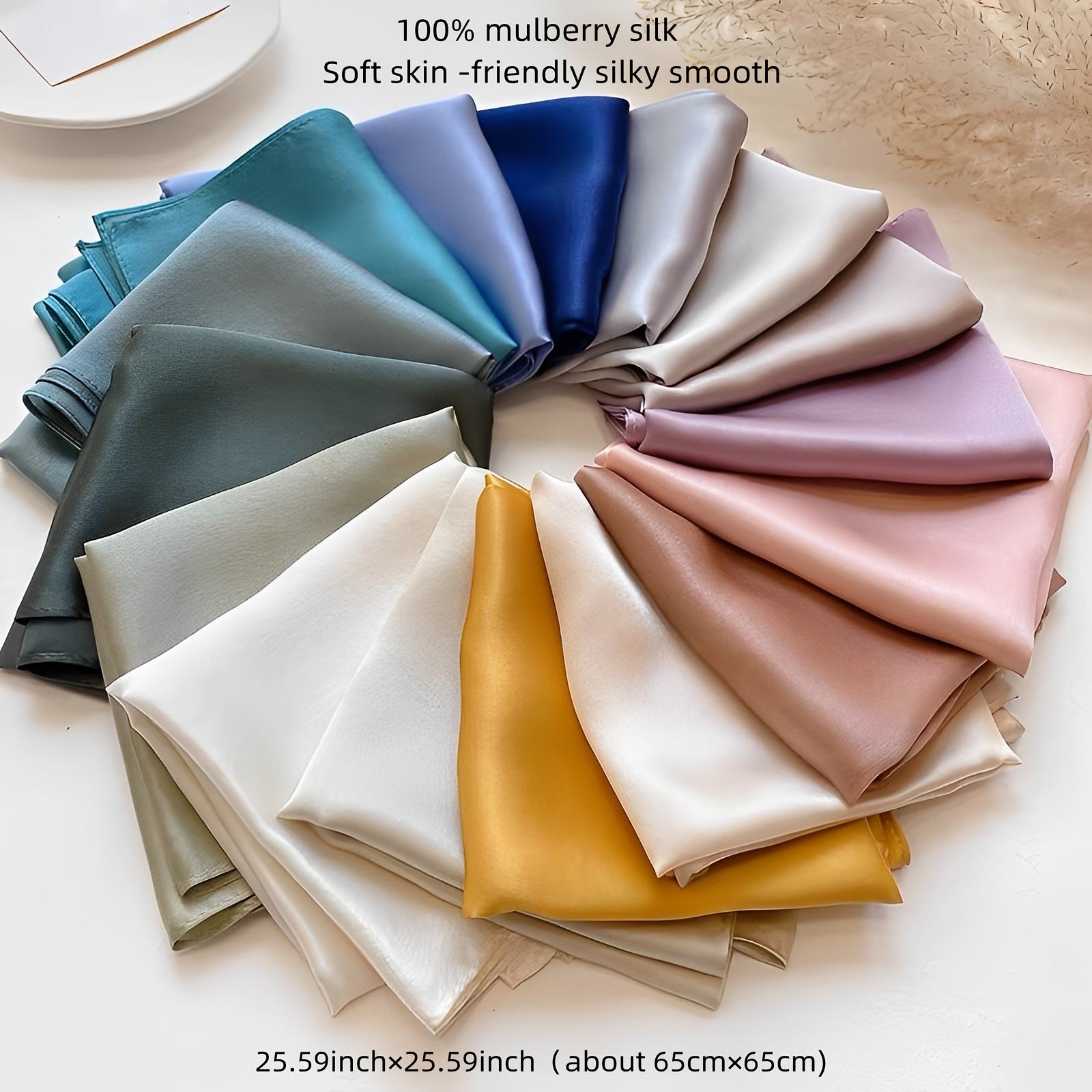 Minimalist Solid Color Square Scarf 100% Mulberry Silk Satin - Temu