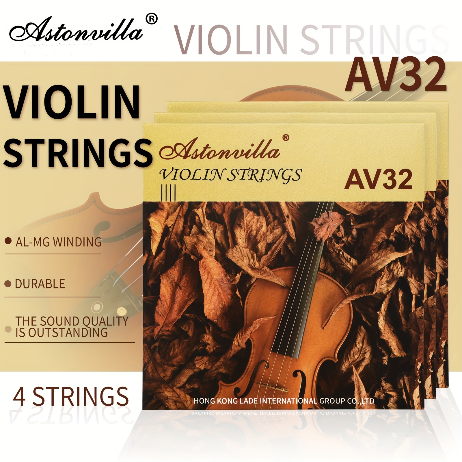 Astonvilla AV32 Violin Strings Premium Aluminium-Magnesium Imported Stainless Steel Wire Bright Strings Aluminium-Magnesium Wound Strings Black Beads