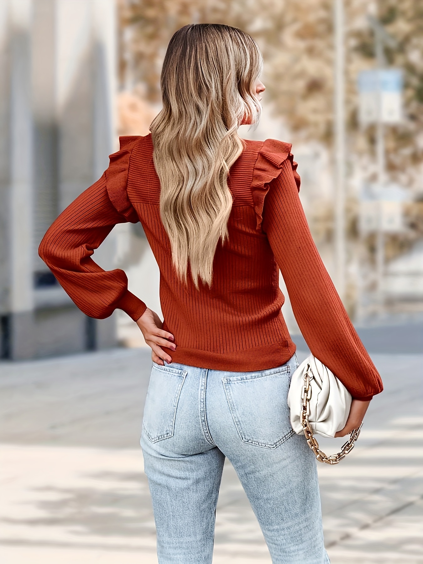 Ruffle shoulder outlet sweater