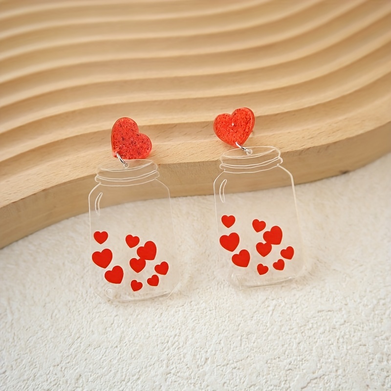 Trendy Colorful Glass Heart Earrings for Women Girls Copper Alloy