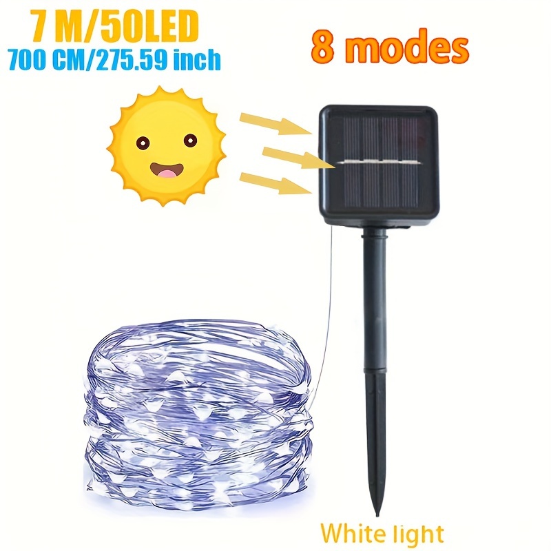 1 pièce Guirlande lumineuse décorative de Noël à énergie solaire extérieure  avec guirlande lumineuse LED 300/200/100/50 et 8 modes, lampe en fil de  cuivre étanche pour jardin, cour, arbre, fête de Noël