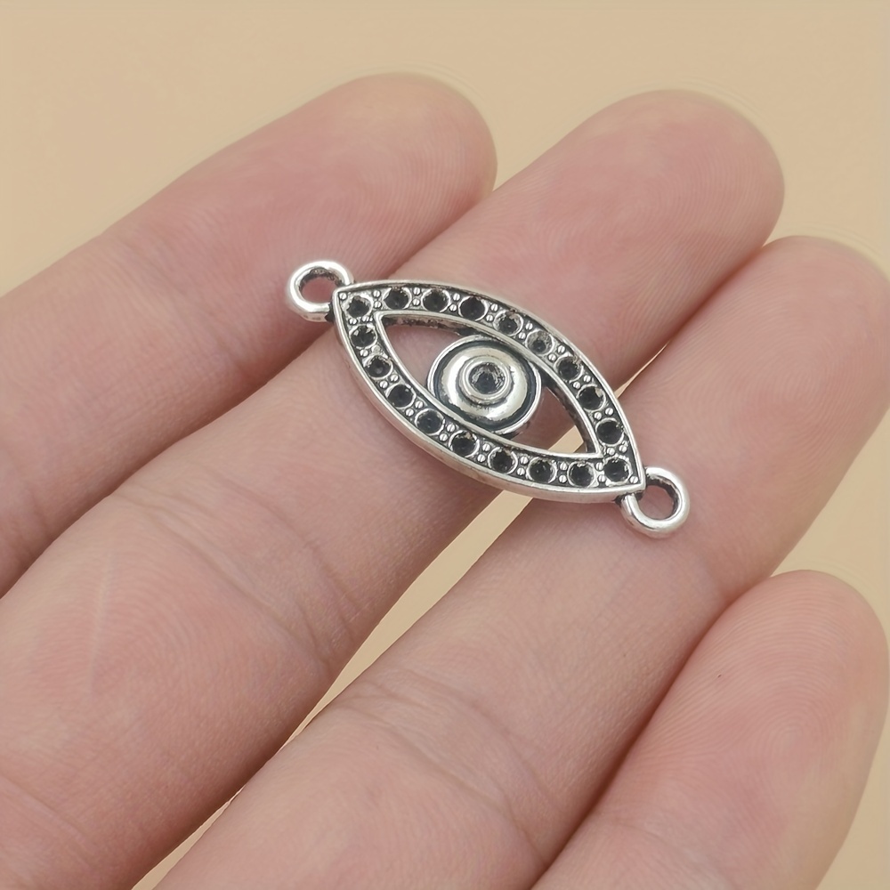Sterling Silver Evil Eye Links, S925 Silver Round Evil Eye Connector Charms  for Jewelry Making Supplies, Bracelet Round Zircon Charms 