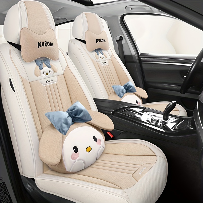 Car Seat Cover Four Seasons General Cotton Linen Cartoon - Temu