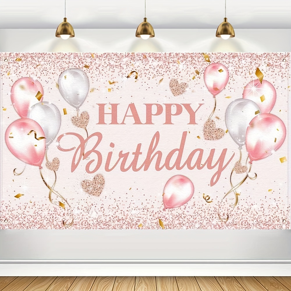Fondo floral rosa de feliz cumpleaños para mujer, color rosa dulce con  purpurina y puntos dorados, decoración de fiesta de cumpleaños de 16, 30,  40