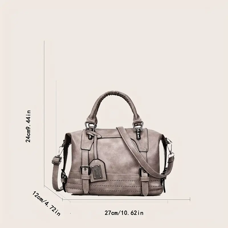 vintage boston handbag large capacity crossbody bag womens faux leather shoulder bag details 2