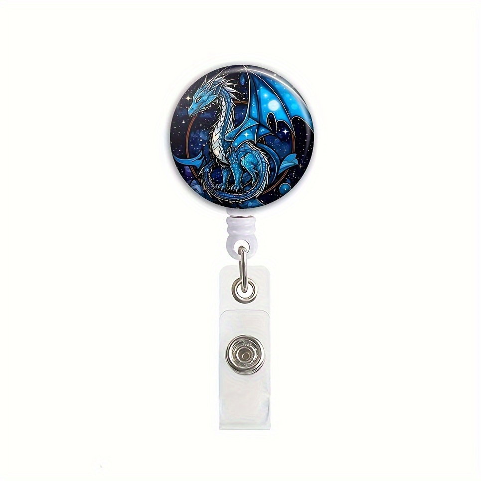 Name Tag Holder Retractable ID Badge Reel Holder Blue Dragon ID Badge Reel  Clip For Doctor, Nurse, Office Staff, Unique Gift