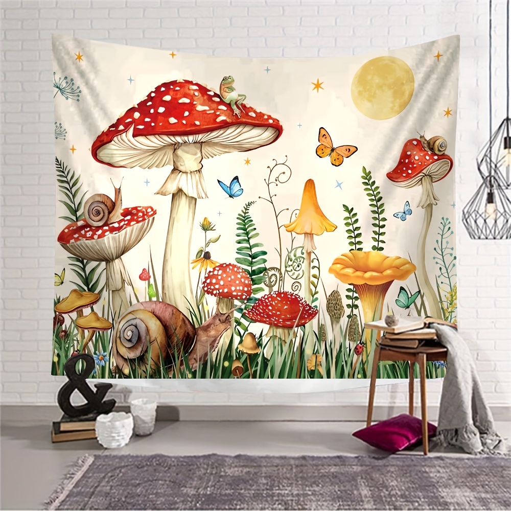 Colorful Mushroom Snail Print Tapestry Home Decor Tapestry - Temu