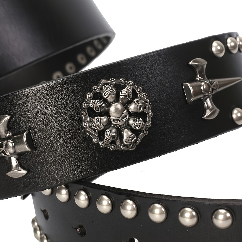 Cool Punk Belt First Layer Genuine Leather Cowhide Belt Skull