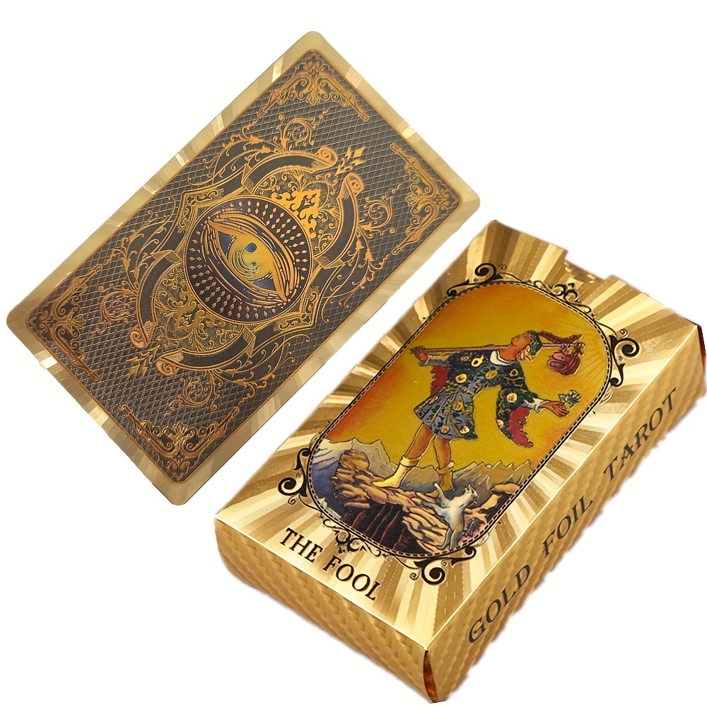 Tarot Cards 78 baraja de tarot de aluminio dorado de lujo con libro guía,  tarot de PVC, duradero, impermeable, resistente a las arrugas, cartas de