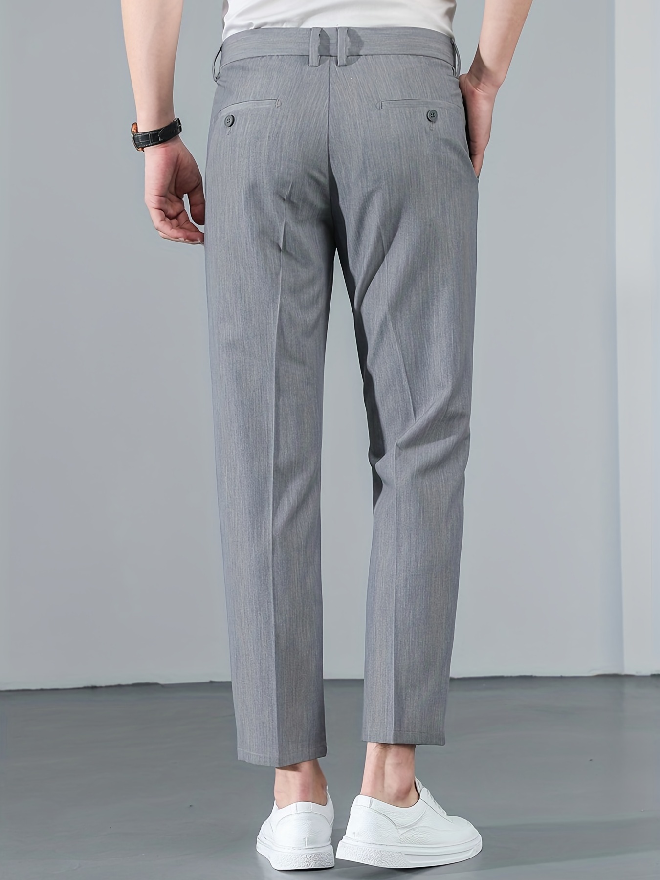 Grey Elastic Waist Stretch Dress Pants for Men