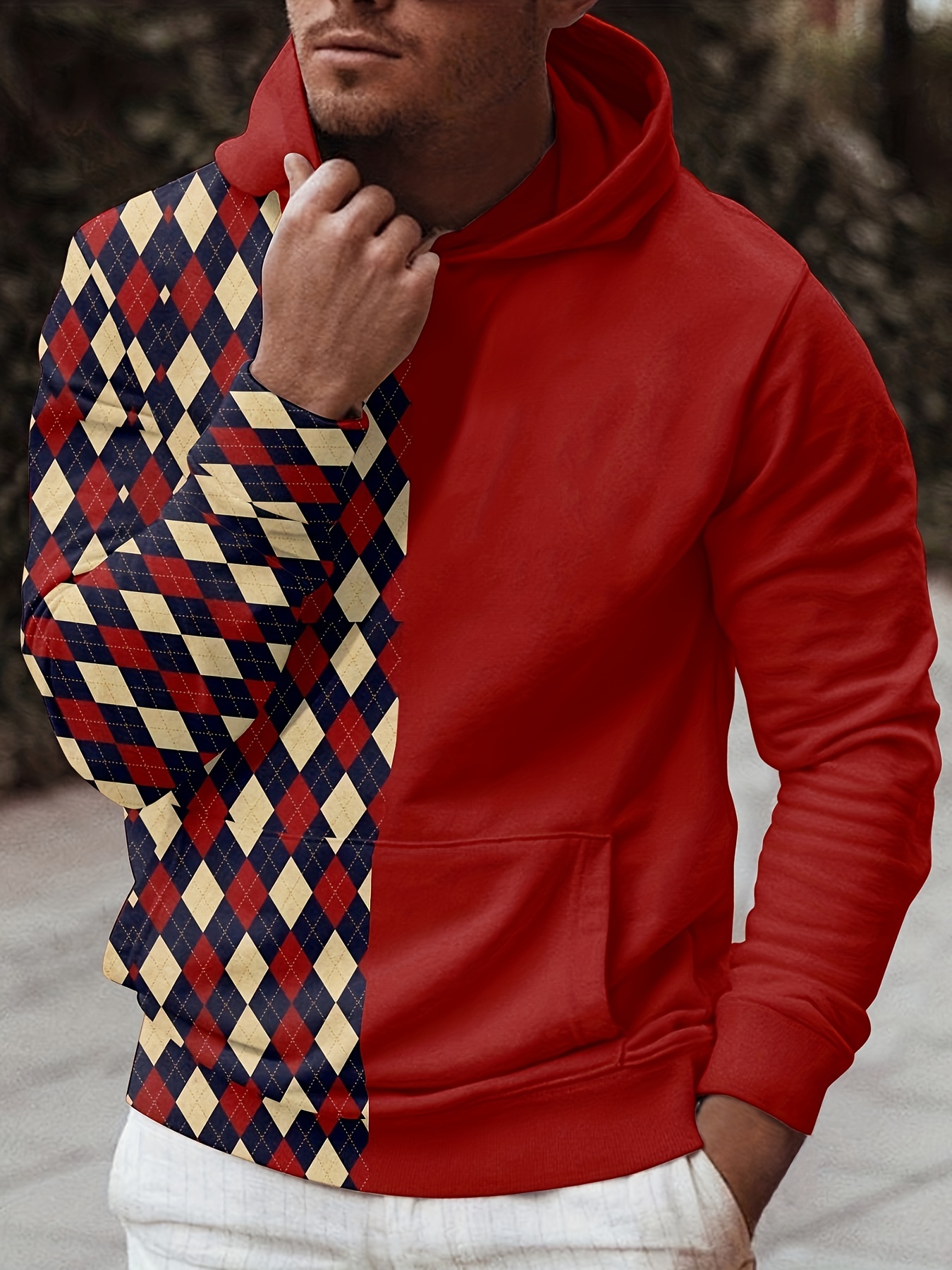 Men Casual Red Solid Hooded Sweatshirt