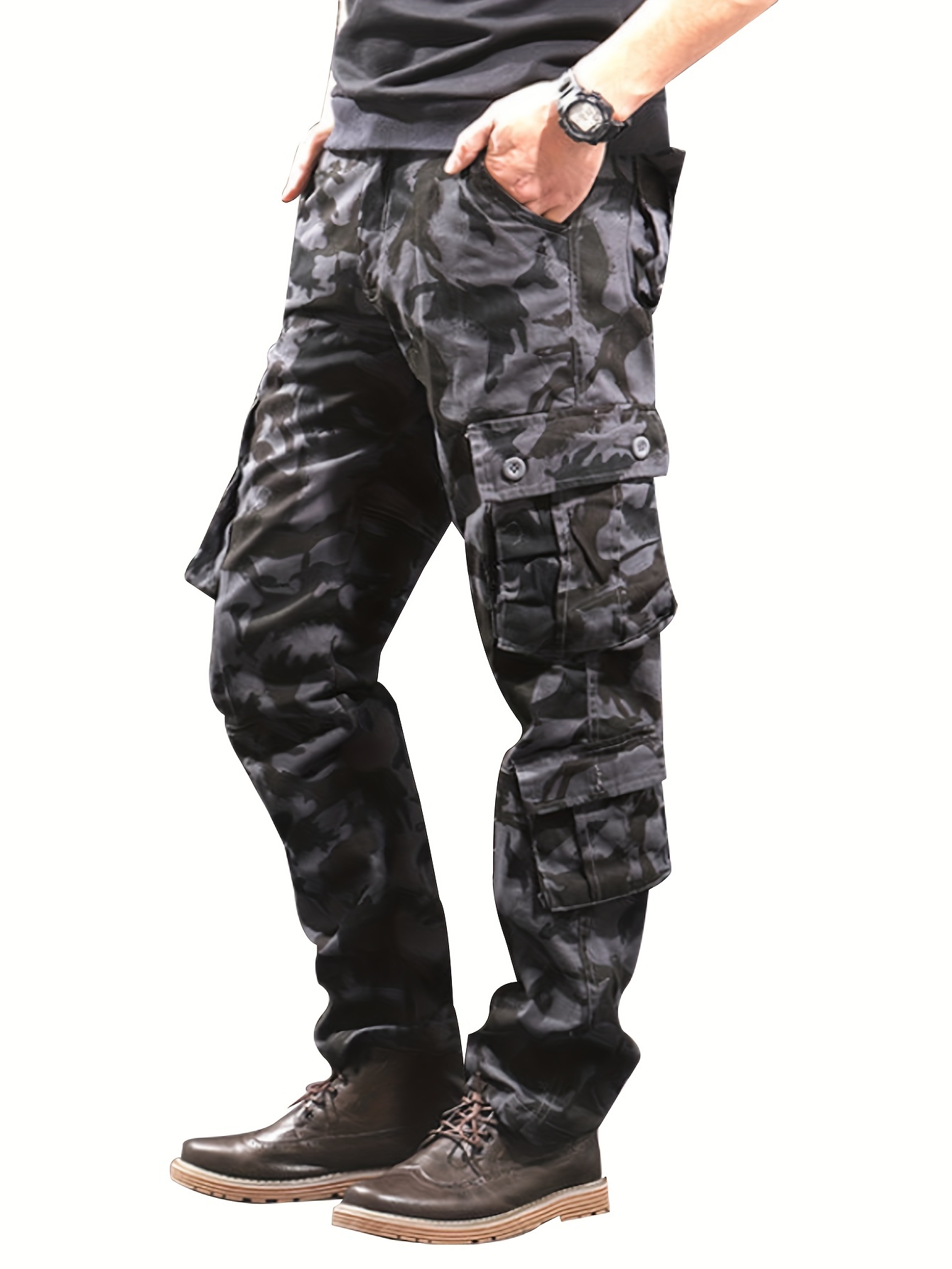 Pantalones de camuflaje para hombre, estilo informal, talla grande, con  múltiples bolsillos, estilo militar, bolsillos de senderismo, pantalones  cargo