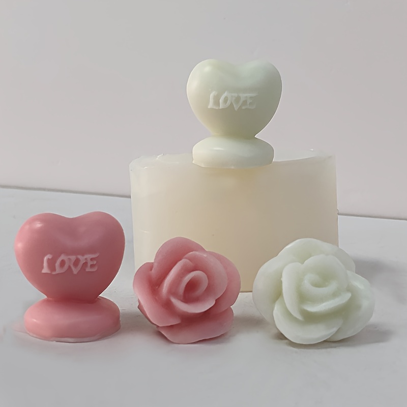 Heart Candle Mold Rose Flower Silicone Mold for Soap Candle Making