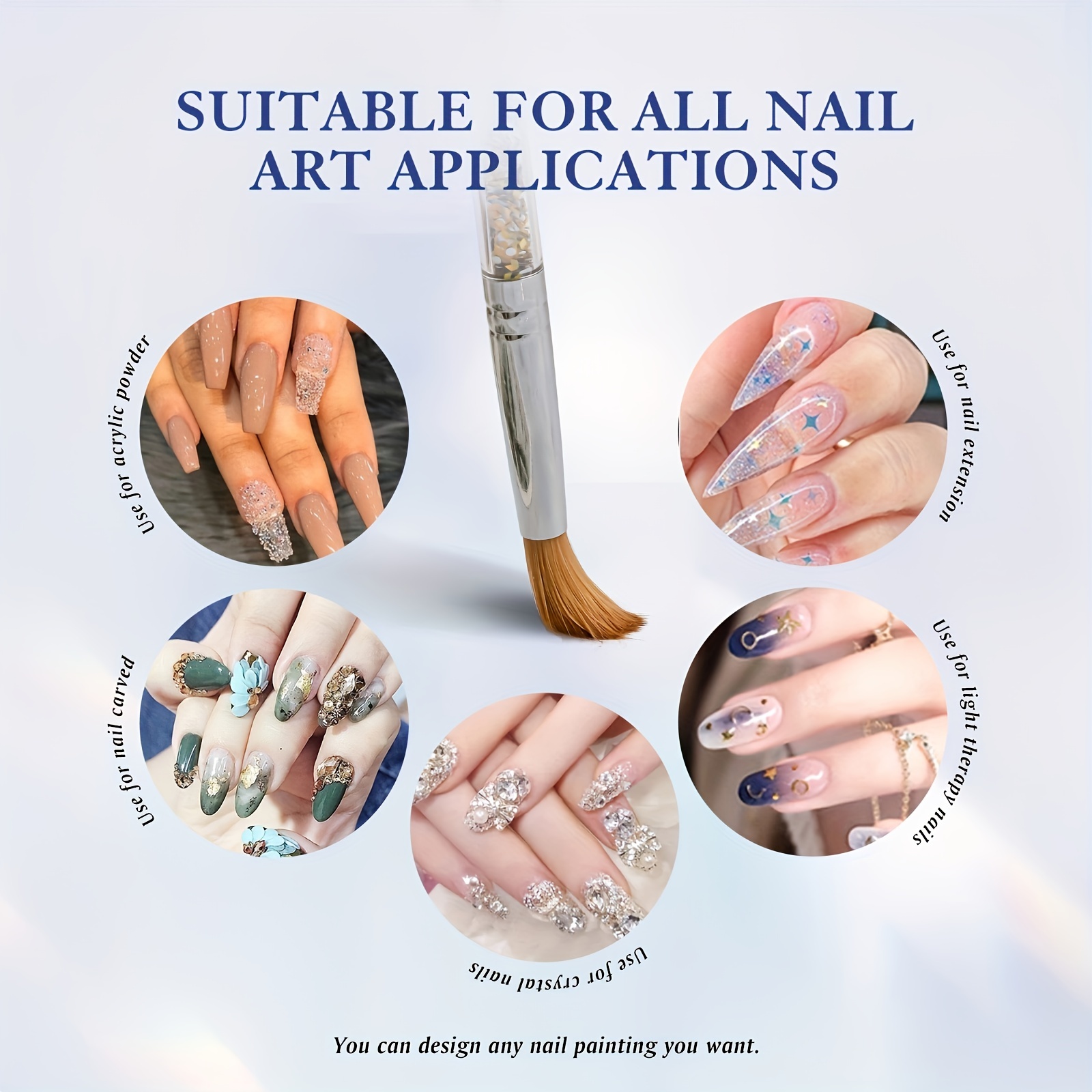 Kolinsky - Cepillo de uñas 100% acrílico, 3D puro, hecho a mano, tamaño 12  pinceles de uñas para aplicación acrílica, brocha profesional para manicura