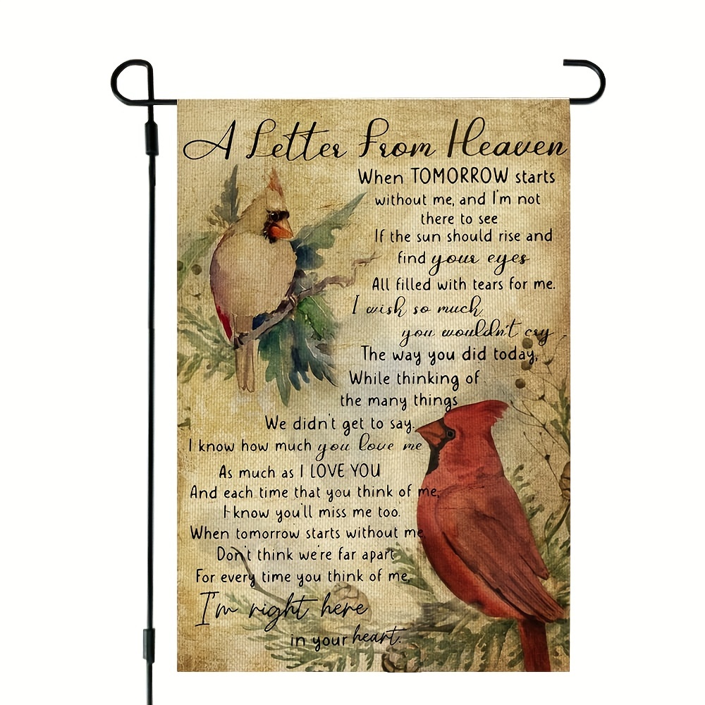 

1pc, Double-sided Garden Flag For Memorial Gravesite - Cardinal Design On Burlap - Small Yard Decoration (12x18 Inches) - No Flag Pole Required